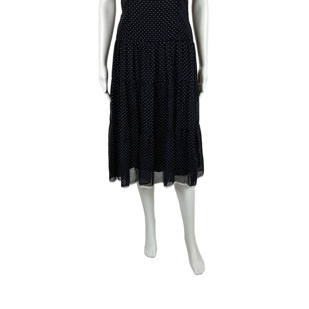Vintage 80s Prairie Dress Women's Extra Small Black White Dotted Swiss Tiered - Picture 6 of 11